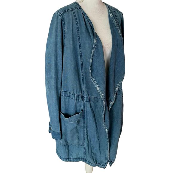 Hei Hei Anthropologie Size M Open Front Linen Blend Denim Jacket Pockets - Picture 3 of 6